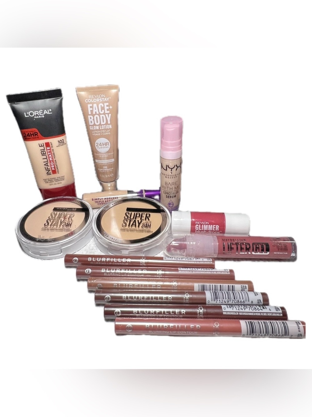 Maybelline, L’Oreal Assorted Face & Lip Makeup Set – Beige, Pink, Brown Shades